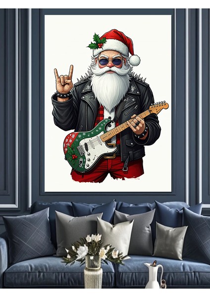 Rocker Noel Baba Dekoratif Kanvas - Mdf Ahşap Tablo