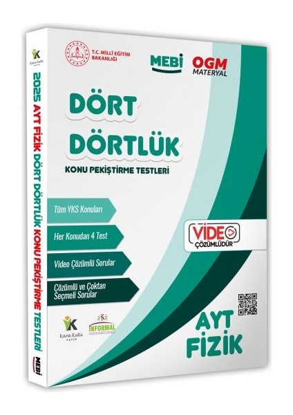 2025 Yks-Ayt Mebi-Ogm Dört Dörtlük Fizik Pekiştirme Testi A4 Renkli Soru Bankası Video Çözümlü