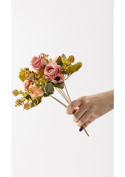 Yapay Gül Demeti 30 cm 6 Dal Açık Pembe