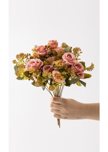 Yapay Gül Demeti 30 cm 6 Dal Açık Pembe