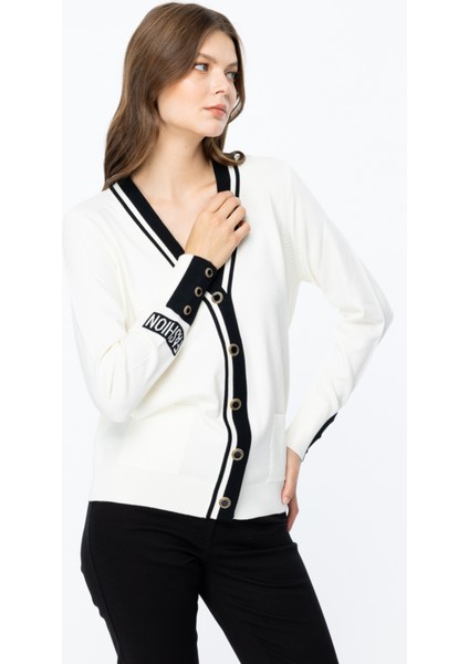 45913 Onteks V Yaka Kolları Düğme Detaylı Hırka modelleri