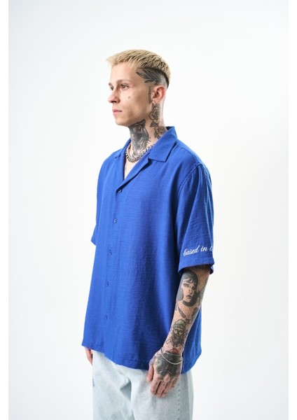 Erkek Respire Nakışlı Oversize Keten Gömlek Beyaz fiyatları