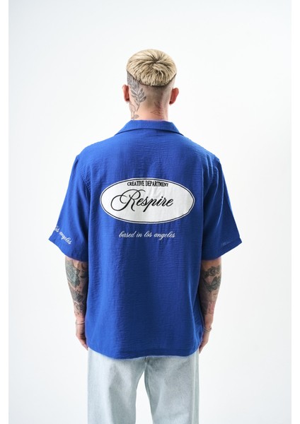 Erkek Respire Nakışlı Oversize Keten Gömlek Beyaz modelleri