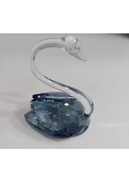 Orta Mavi Kuğu Kristal Cam El Yapım Tekli Biblo Şık Dekoratif Hediyelik Zarif Tamamlayıcı 1 Adet