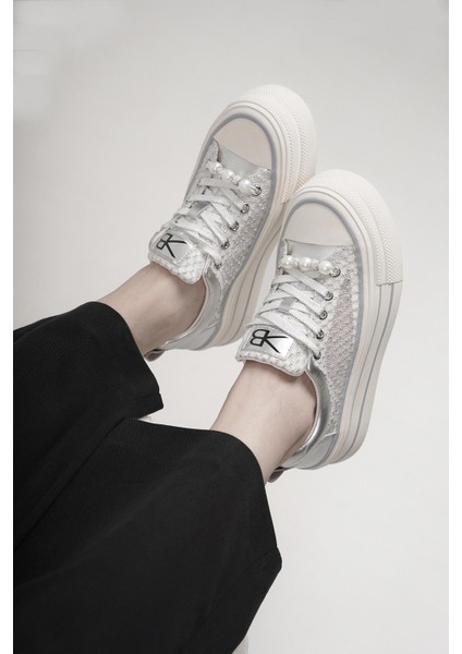 Monica Orijinal Kriste Bell Ithal Özel Seri Inci Detaylı Kadın Spor Ayakkabı Gümüş