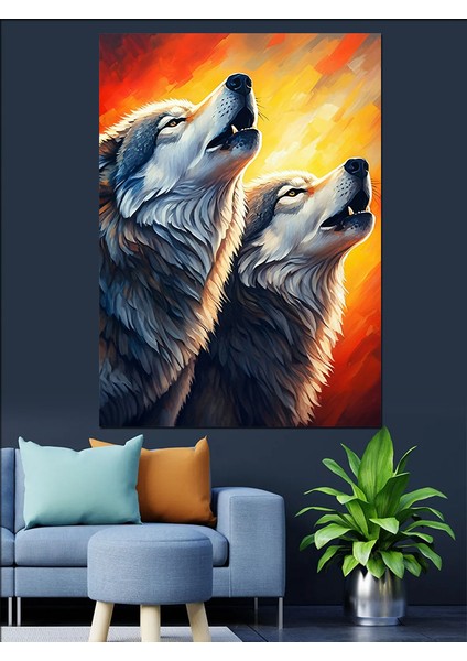 Uluyan Kurtlar Dekoratif Kanvas - Mdf Ahşap Tablo