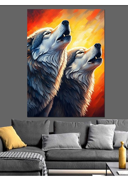 Uluyan Kurtlar Dekoratif Kanvas - Mdf Ahşap Tablo fırsatları