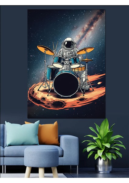 Ayda Bateri ve Astronot Dekoratif Kanvas - Mdf Ahşap Tablo