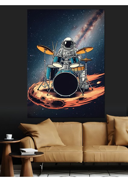 Ayda Bateri ve Astronot Dekoratif Kanvas - Mdf Ahşap Tablo