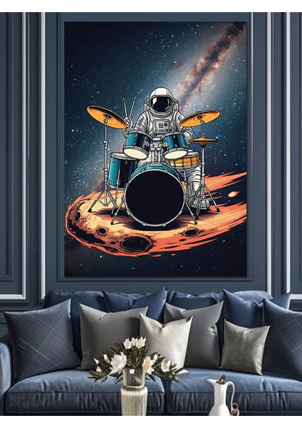 Ayda Bateri ve Astronot Dekoratif Kanvas - Mdf Ahşap Tablo