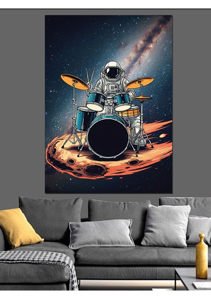 Ayda Bateri ve Astronot Dekoratif Kanvas - Mdf Ahşap Tablo