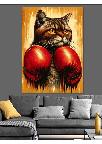 Boksör Kedi Dekoratif Kanvas - Mdf Ahşap Tablo