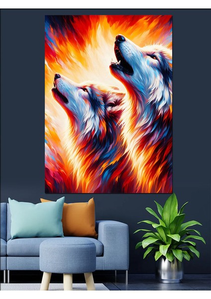 Birlikte Uluyan Kurtlar Dekoratif Kanvas - Mdf Ahşap Tablo