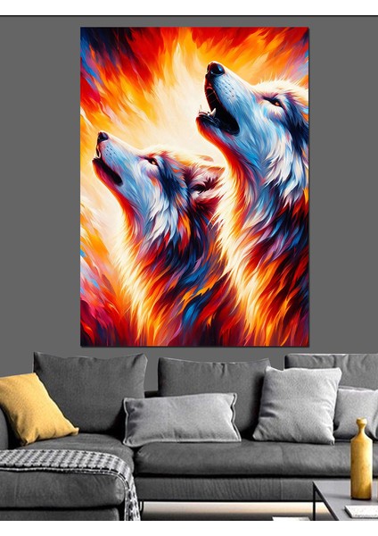 Birlikte Uluyan Kurtlar Dekoratif Kanvas - Mdf Ahşap Tablo fırsatları