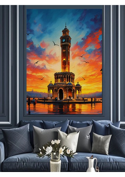 Izmir Saat Kulesi Gün Batımı Dekoratif Kanvas - Mdf Ahşap Tablo