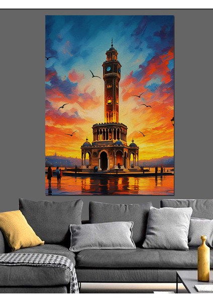 Izmir Saat Kulesi Gün Batımı Dekoratif Kanvas - Mdf Ahşap Tablo fiyatları