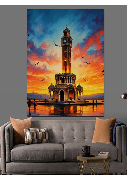 Izmir Saat Kulesi Gün Batımı Dekoratif Kanvas - Mdf Ahşap Tablo modelleri