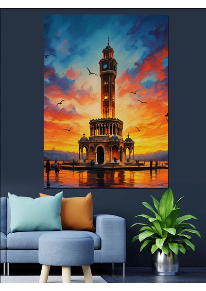 Izmir Saat Kulesi Gün Batımı Dekoratif Kanvas - Mdf Ahşap Tablo fırsatları