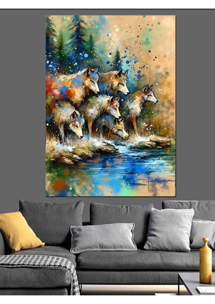 Suda Kurtlar Dekoratif Kanvas - Mdf Ahşap Tablo