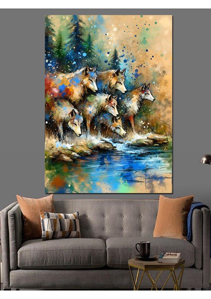 Suda Kurtlar Dekoratif Kanvas - Mdf Ahşap Tablo fiyatları