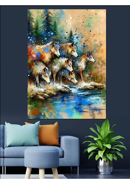 Suda Kurtlar Dekoratif Kanvas - Mdf Ahşap Tablo modelleri