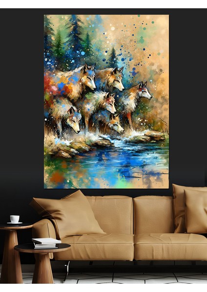 Suda Kurtlar Dekoratif Kanvas - Mdf Ahşap Tablo fırsatları