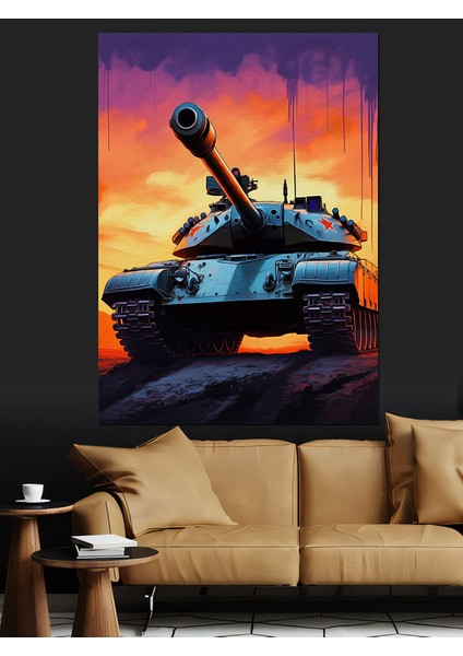 Tank ve Alevler Dekoratif Kanvas - Mdf Ahşap Tablo