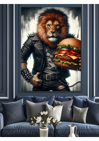 Burgerli Aslan Dekoratif Kanvas - Mdf Ahşap Tablo
