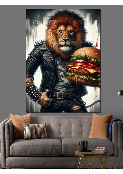 Burgerli Aslan Dekoratif Kanvas - Mdf Ahşap Tablo modelleri