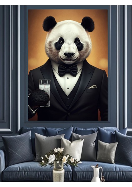 Panda ve Şık Kadehi Dekoratif Kanvas - Mdf Ahşap Tablo modelleri