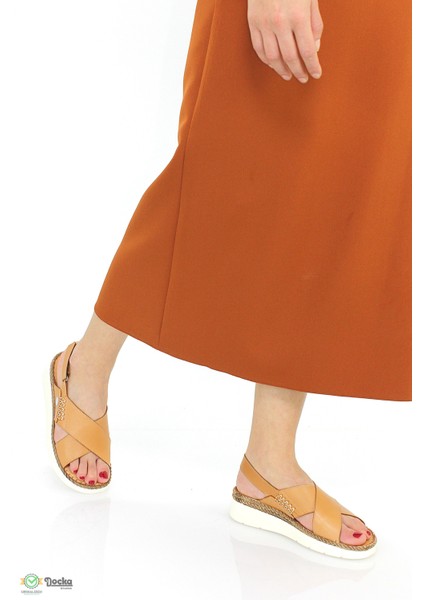 Kadın Deri Düz Taban Ortopedik Günlük Sandalet M25/YS-CORAL