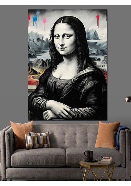 Sokak Stili Mona Lisa Dekoratif Kanvas - Mdf Ahşap Tablo