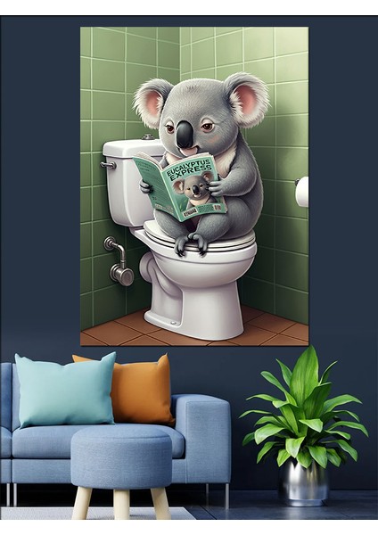 Tuvalette Koala Dekoratif Kanvas - Mdf Ahşap Tablo