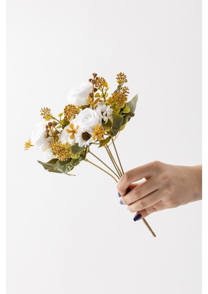 Yapay Gül Demeti 30 cm 6 Dal Beyaz