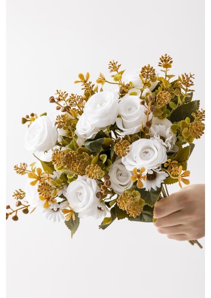 Yapay Gül Demeti 30 cm 6 Dal Beyaz