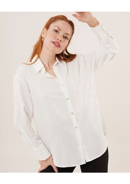 Gümüş Varaklı Çizgili Gömlek