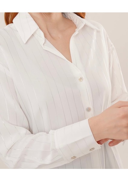 Gümüş Varaklı Çizgili Gömlek fiyatları