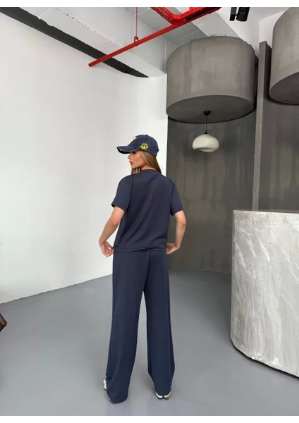 Osy Modal Yumuşak Dokulu Kumaş Kısa Kollu Bluz Rahat Pantalon Ikili Takım- Füme indirimleri