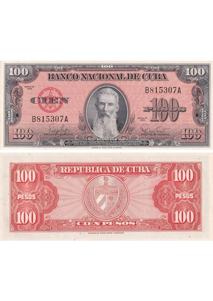 Küba, 100 Peso (1959) P#93A Çil Eski Yabancı Kağıt Para