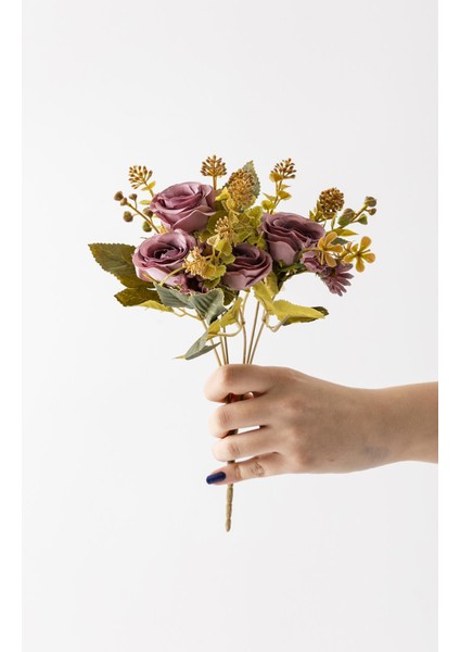 Yapay Gül Demeti 30 cm 6 Dal Mor