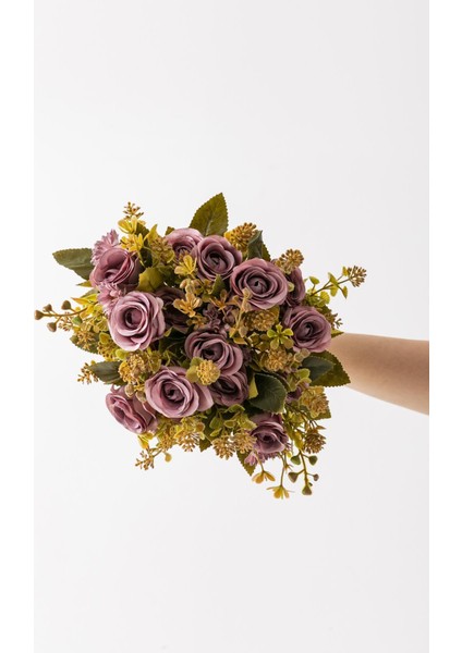 Yapay Gül Demeti 30 cm 6 Dal Mor