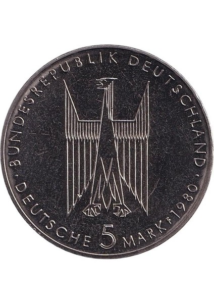 Batı Almanya, 5 Mark 1980 (Köln Katedrali) Hatıra Çil Eski Yabancı Madeni Para modelleri