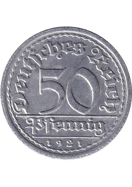 Almanya, Weimar Cumhuriyeti, 50 Pfennig 1920-22 Çil Eski Yabancı Madeni Para