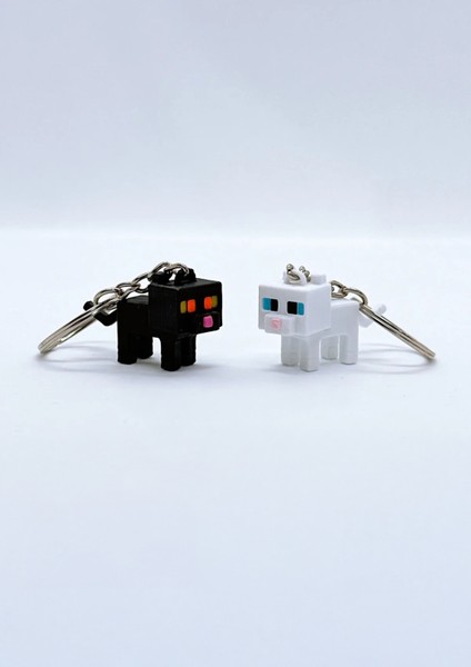 Flexilab Minecraft Kedileri Anahtarlık Seti – Siyah & Beyaz, 2 Cm, Pla Malzeme