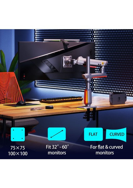 North Bayou NB L70 (2025 Yeni Model) Gaming RGB Monitör Standı (17-60 İnç)-(2-20 Kilo)