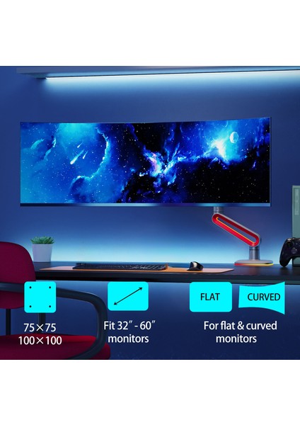 North Bayou NB L60 (2025 Yeni Model) Gaming RGB Monitör Standı (17-60 İnç)-(2-20 Kilo)