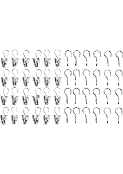24 Adet Perde Kancası Seti Ikea 24'lü Set Perde Askısı Perde Klipsi Askı Metal Kanca