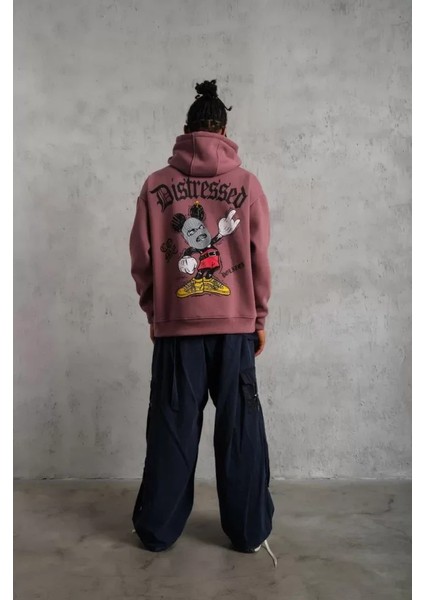 Erkek Üç Iplik Baskılı Kapüşonlu Sweat - Gül Kurusu modelleri