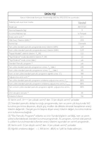 KMI 97301 9 kg Kurutma Makinesi