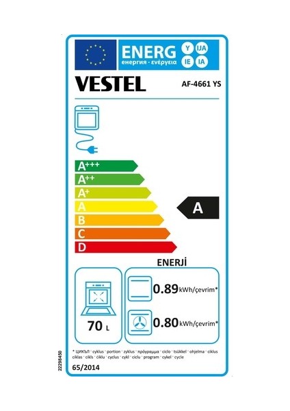 AF-4661 Ys 69 Lt A Enerji Sınıfı Ankastre Fırın